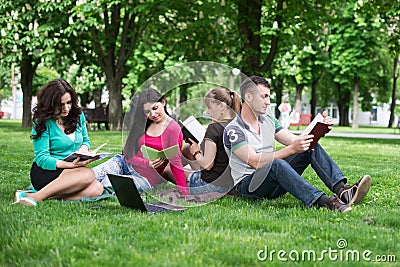 Students having lesson outdoor Stock Photo