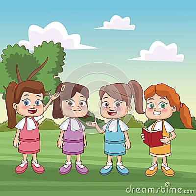 Students kids at park Vector Illustration