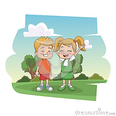 Students kids at park Vector Illustration