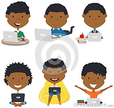 Students learn and do homework by computer Vector Illustration