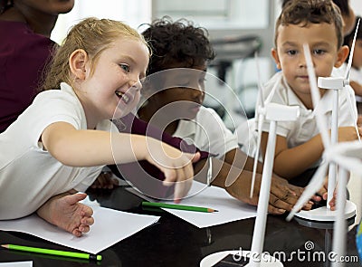 Students learning energy producer from sola Stock Photo