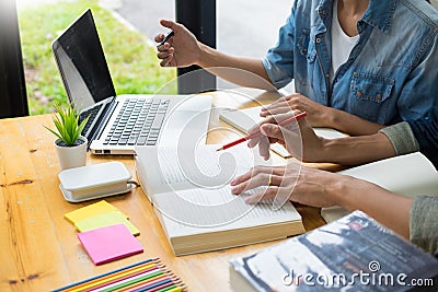 students learning in study teens young education studying and brainstorming discussing their subject on books textbooks, Stock Photo