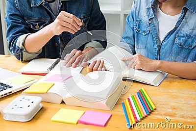 students learning in study teens young education studying and brainstorming discussing their subject on books textbooks, Stock Photo