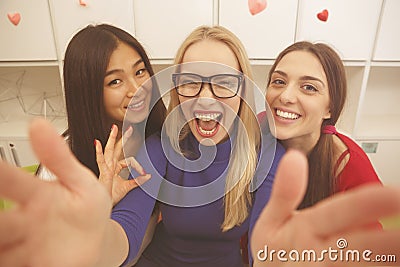 Students making selfies Stock Photo