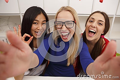 Students making selfies Stock Photo