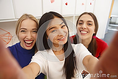 Students making selfies Stock Photo