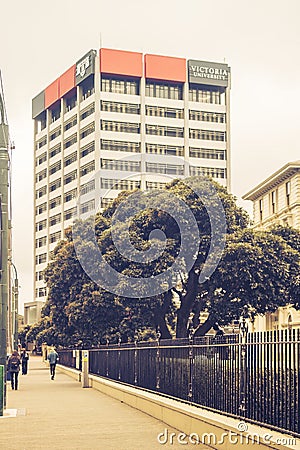 Students making their way towards the Pipitea Campus building of Victoria University. Editorial Stock Photo