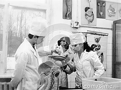 Students of Medical Institute at Department of Anatomy vintage Editorial Stock Photo