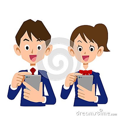 Students operating smartphones with a smile Vector Illustration