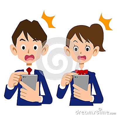 Students operating smartphones with surprised faces Vector Illustration