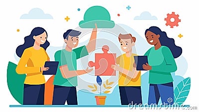 Students participate in a problemsolving exercise working together to find solutions and learning the importance of Vector Illustration