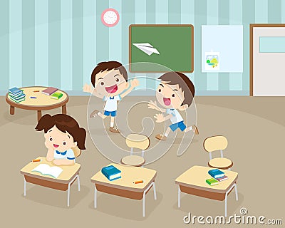 Students playing in Classroom Vector Illustration