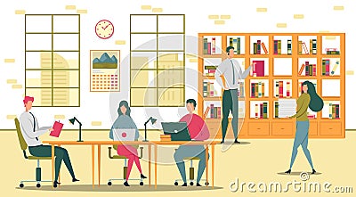 Students Prepare for Exams in University Library. Vector Illustration