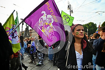 Students protest against climate change at Fridays For Future global strike Editorial Stock Photo