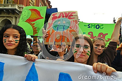 Students protest against climate change at Frydays For Future global strike Editorial Stock Photo