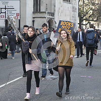 Students protest against fees and cuts and debt in central London. Editorial Stock Photo