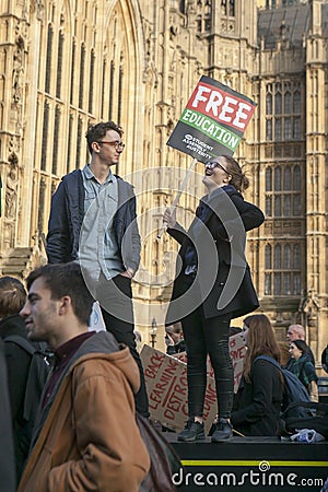 Students protest against fees and cuts and debt in central London. Editorial Stock Photo