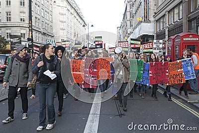 Students protest against fees and cuts and debt in central London. Editorial Stock Photo