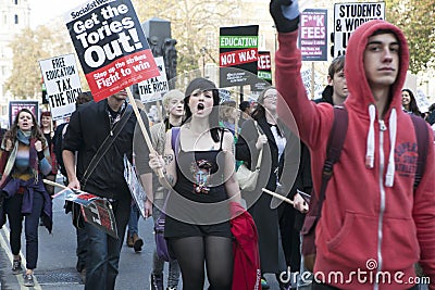 Students protest against fees and cuts and debt in central London. Editorial Stock Photo