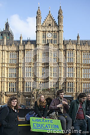 Students protest against fees and cuts and debt in central London. Editorial Stock Photo