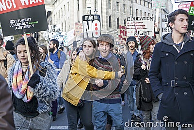 Students protest against fees and cuts and debt in central London. Editorial Stock Photo