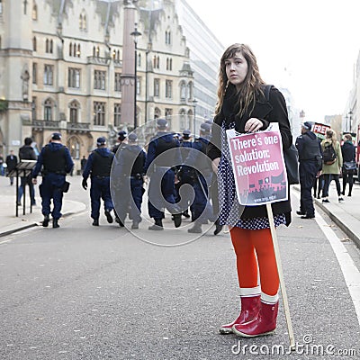 Students protest against fees and cuts and debt in central London. Editorial Stock Photo