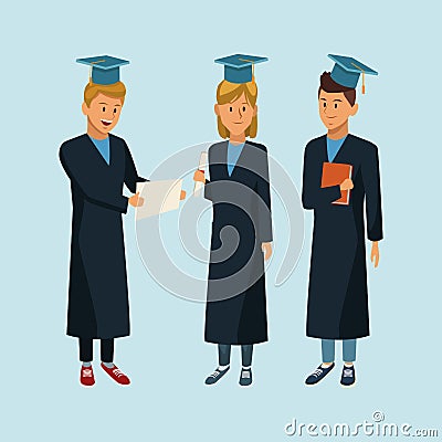 Students in robe cartoon Vector Illustration