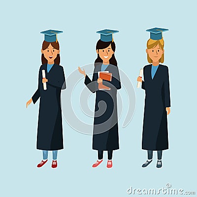 Students in robe cartoon Vector Illustration