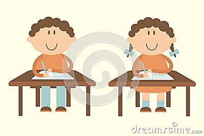 Students sit at desks Vector Illustration
