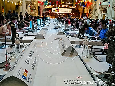 Students solve tasks at International Collegiate Programming Contest Editorial Stock Photo