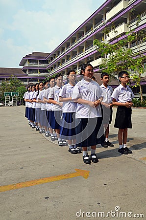 Students stand in line. Editorial Stock Photo