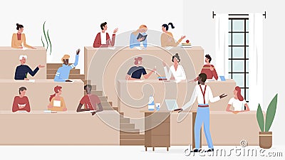 Students study in university or college lecture hall Vector Illustration