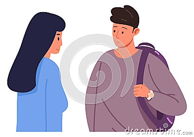 Students talking. Young man and woman conversation Vector Illustration