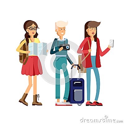 Students traveling vocation time Vector Illustration