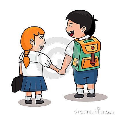 2 students in uniform hold them hands Vector Illustration