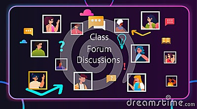 students in virtual classroom on class forum discussions e-learning online education concept horizontal copy space Vector Illustration