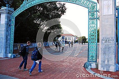 Students walk through the historic Sather Gate Editorial Stock Photo