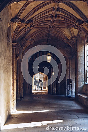 Students walk inside at Christ Church College, Oxford Editorial Stock Photo