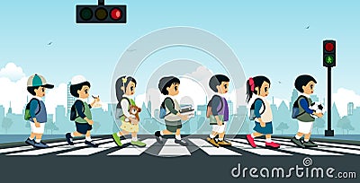 Students walking on a crosswalk Vector Illustration