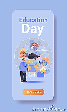 students watching free online courses education day live webinar distance e-learning concept vertical Vector Illustration