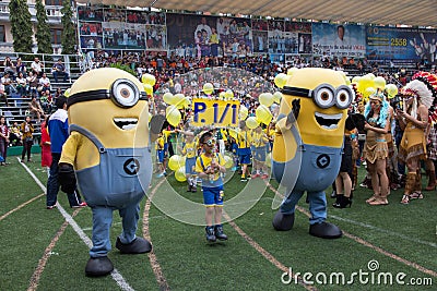 Students wear minions custume in Christmas Fair 2015 Editorial Stock Photo