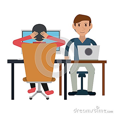 Students working with computer Vector Illustration