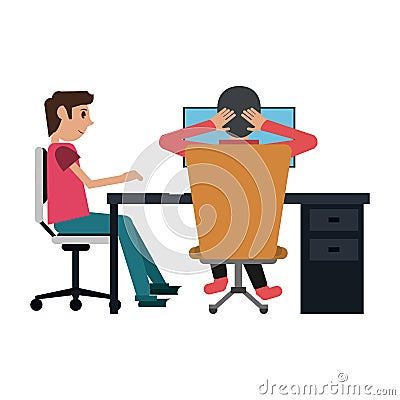 Students working with computer Vector Illustration