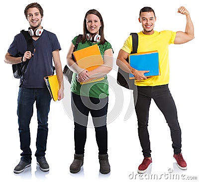 Students young success successful strong power people isolated on white Stock Photo