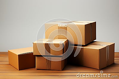 Studio arrangement: Set of three similar boxes showcased creatively against white backdrop. Stock Photo