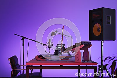 Studio Computer Music Station set up. Professional audio mixing console. 3d rendering. Stock Photo