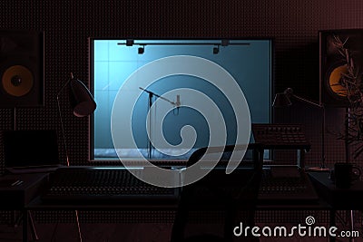 Studio Computer Music Station set up. Professional audio mixing console. 3d rendering. Stock Photo