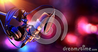 Studio condenser microphone and equipment live recording Stock Photo