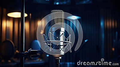 Studio Condenser Microphone For Recording Audio And Vocals, Recording Studio. Generative AI Stock Photo