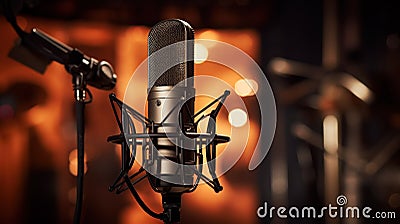 Studio Condenser Microphone For Recording Audio And Vocals, Recording Studio. Generative AI Stock Photo